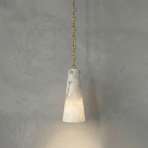 Luminous Conical Alabaster Chandelier - Minimalist Single Cone Gold Chain Glow | HoaiLamp