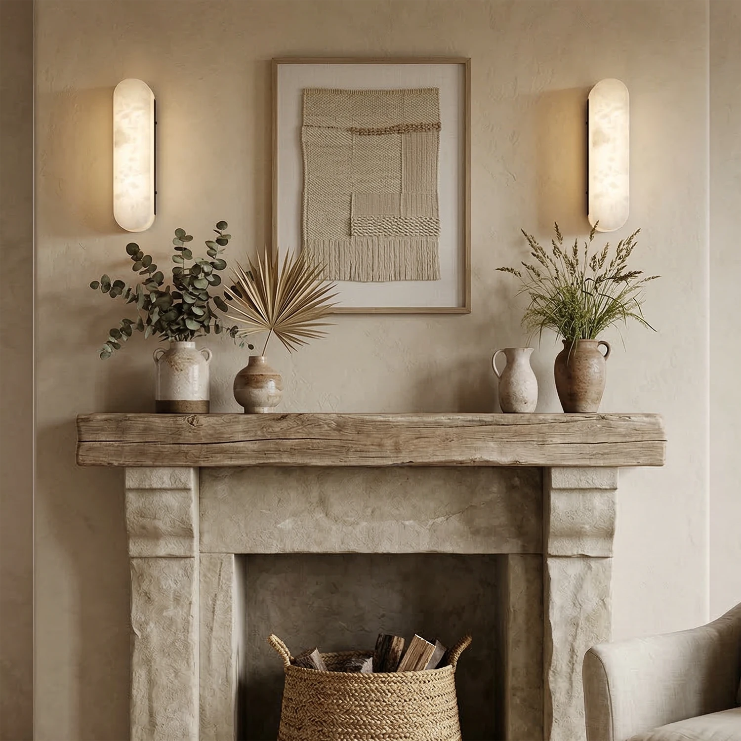 Luxury Alabaster Vertical Wall Lamp - Vintage Fireplace Mantel Decorative Lighting | HoaiLamp