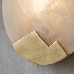 Luxury Copper Moon Alabaster Sconce - Brushed Brass Mountain Peak Detail | HoaiLamp