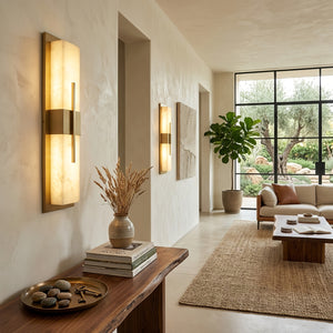 Modern Alabaster Linear Wall Sconce - Minimalist Hallway Corridor Symmetric Illumination | HoaiLamp