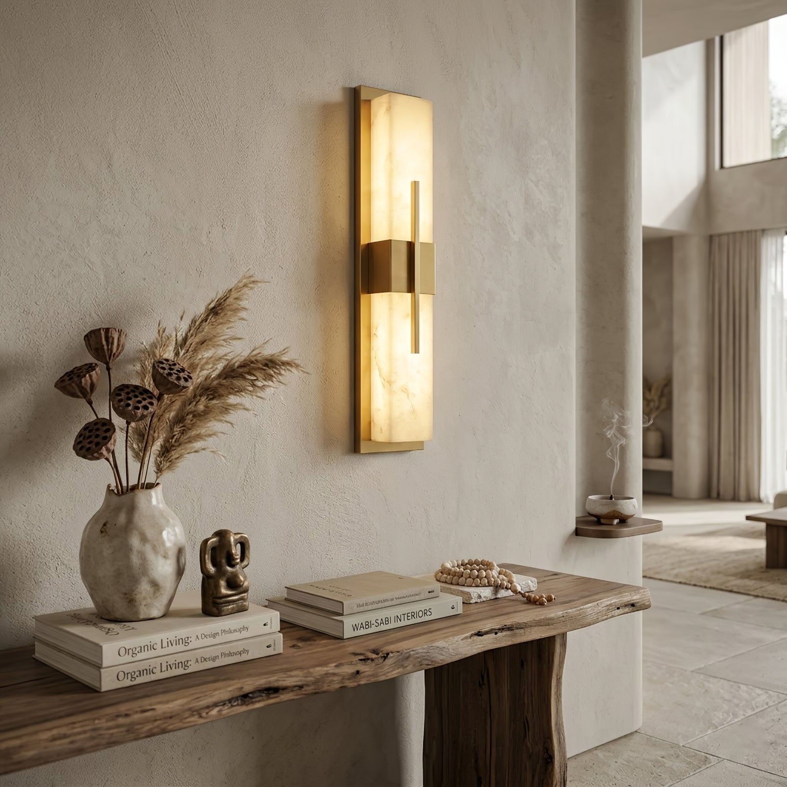 Modern Alabaster Linear Wall Sconce - Organic Modern Foyer Entrance Welcome Light | HoaiLamp