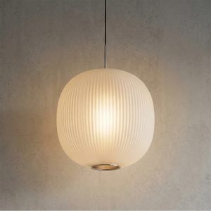 Bloom Frosted Glass Pendant Light - Gray Wall Studio Opal White Glass Velvet Soft Glow | HoaiLamp
