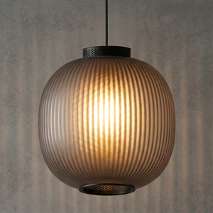 Bloom Frosted Glass Pendant Light - Gray Wall Studio Ribbed Smokey Glass Radiant Texture | HoaiLamp