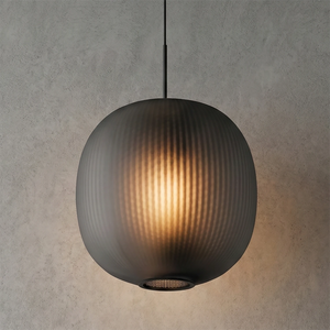 Bloom Frosted Glass Pendant Light - Gray Wall Studio Tinted Charcoal Glass Atmospheric Ambiance | HoaiLamp