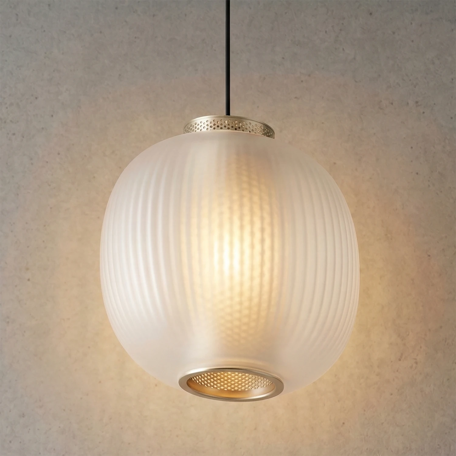 Bloom Frosted Glass Pendant Light - Minimalist Studio Gray Wall Translucent Ribbed Texture | HoaiLamp