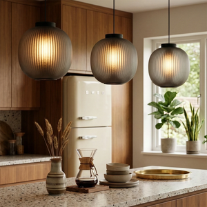 Bloom Frosted Glass Pendant Light - Walnut Kitchen Island 3 Light Linear Chandelier Layout | HoaiLamp
