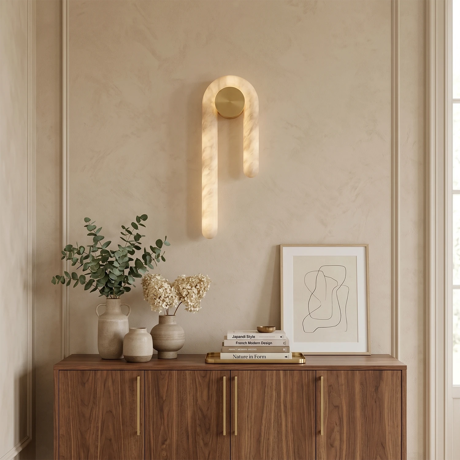 Modern J-Shape Alabaster Wall Sconce