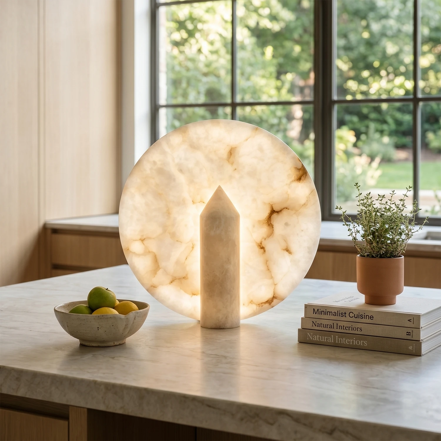 Modern Minimalist Disc-Shaped Alabaster Table Lamp - Marble kitchen island countertop