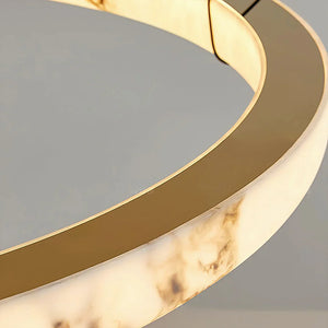 Modern Spanish Alabaster Halo Pendant Lamp - Macro Close Up Brass Inner Rim Stone Profile | HoaiLamp