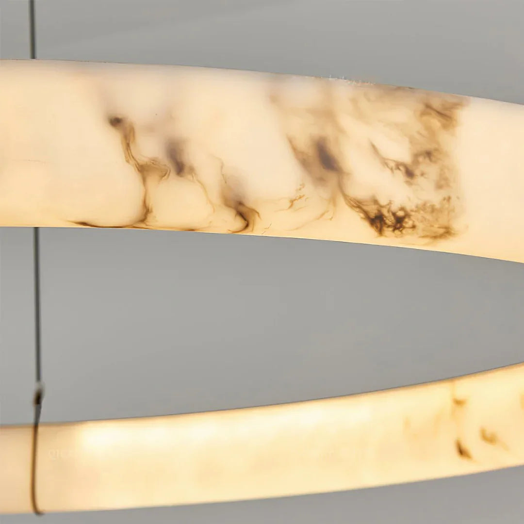 Modern Spanish Alabaster Halo Pendant Lamp - Macro Close Up Natural Alabaster Texture Brown Veins | HoaiLamp