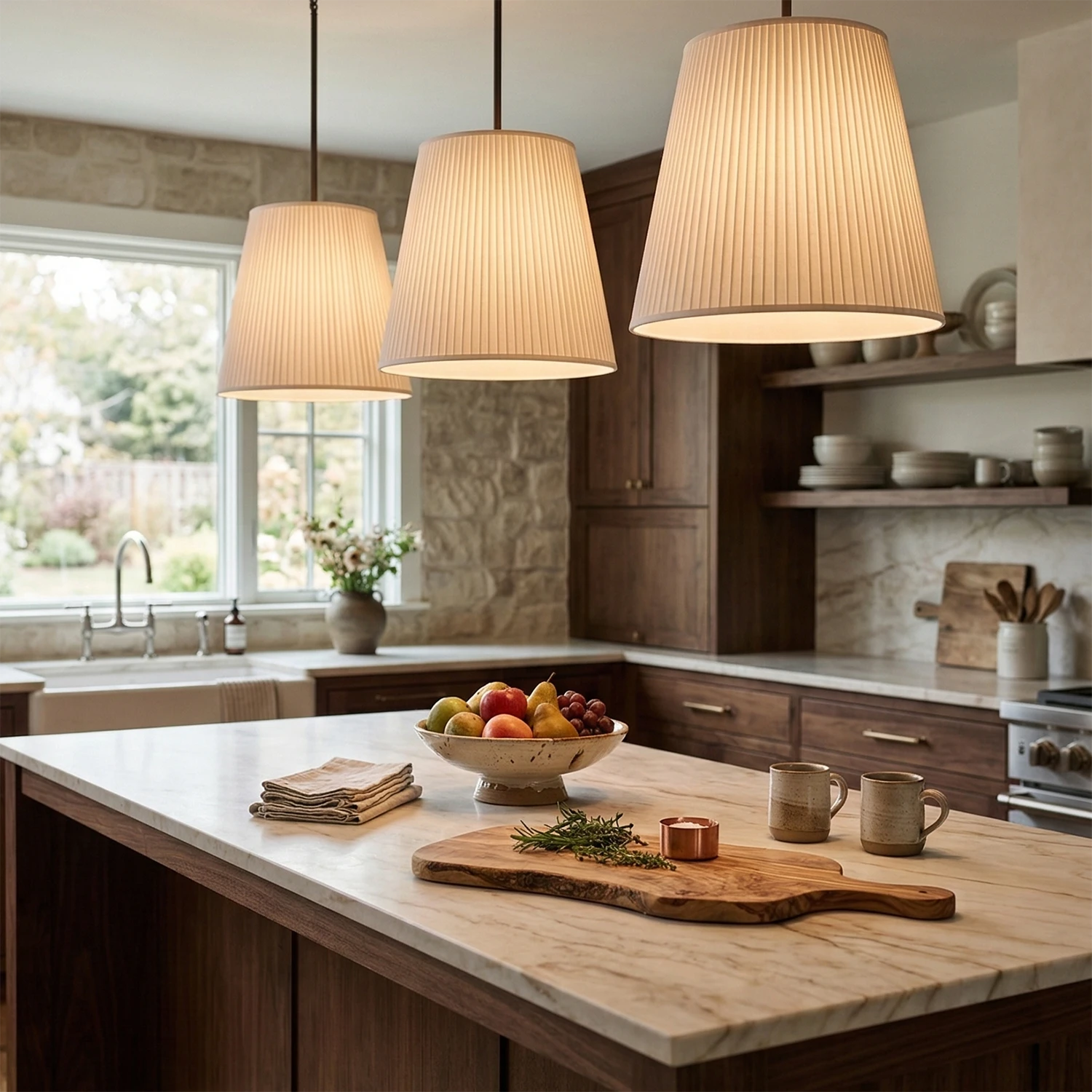 Modern Tailored Reed Pleat Stem Pendant - Farmhouse Kitchen Island Trio | HoaiLamp