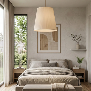 Modern Tailored Reed Pleat Stem Pendant - Minimalist Silk Master Bedroom | HoaiLamp