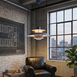 Multi-Tier Saucer Pendant Lamp - Industrial Loft Brick Wall Leather Armchair Accent | HoaiLamp