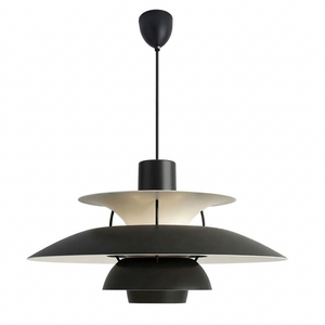 Multi-Tier Saucer Pendant Lamp - Minimalist Matte Charcoal Black Sleek Geometric SKU | HoaiLamp