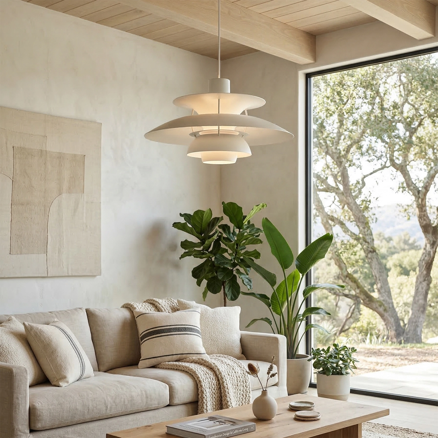 Multi-Tier Saucer Pendant Lamp - Elegant Alabaster White Contemporary Bright Lounge | HoaiLamp