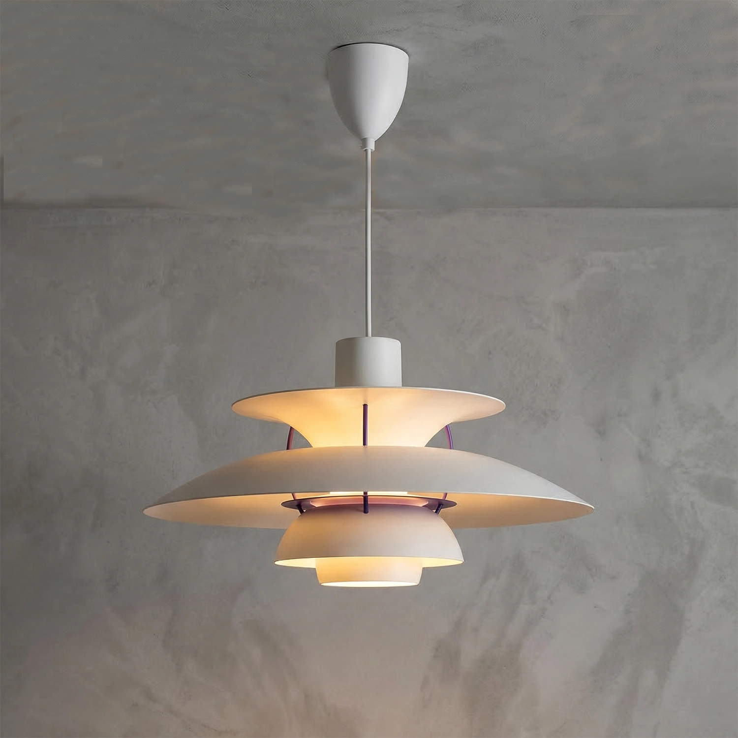 Multi-Tier Saucer Pendant Lamp - Minimalist Pure White Architectural Plaster Wall | HoaiLamp
