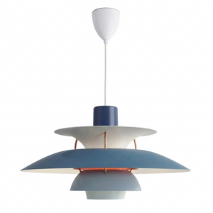 Multi-Tier Saucer Pendant Lamp - Serene Grey Blue and Rusty Maroon Nordic Blend SKU | HoaiLamp
