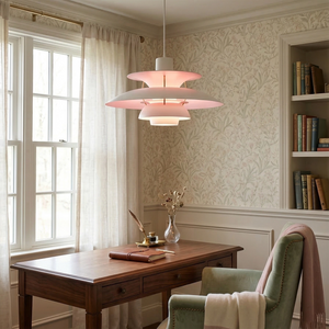 Multi-Tier Saucer Pendant Lamp - Delicate Rose Pink Elegant Window-Side Workspace | HoaiLamp