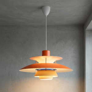 Multi-Tier Saucer Pendant Lamp - Playful Bright Orange Pop Art Geometric Flare | HoaiLamp