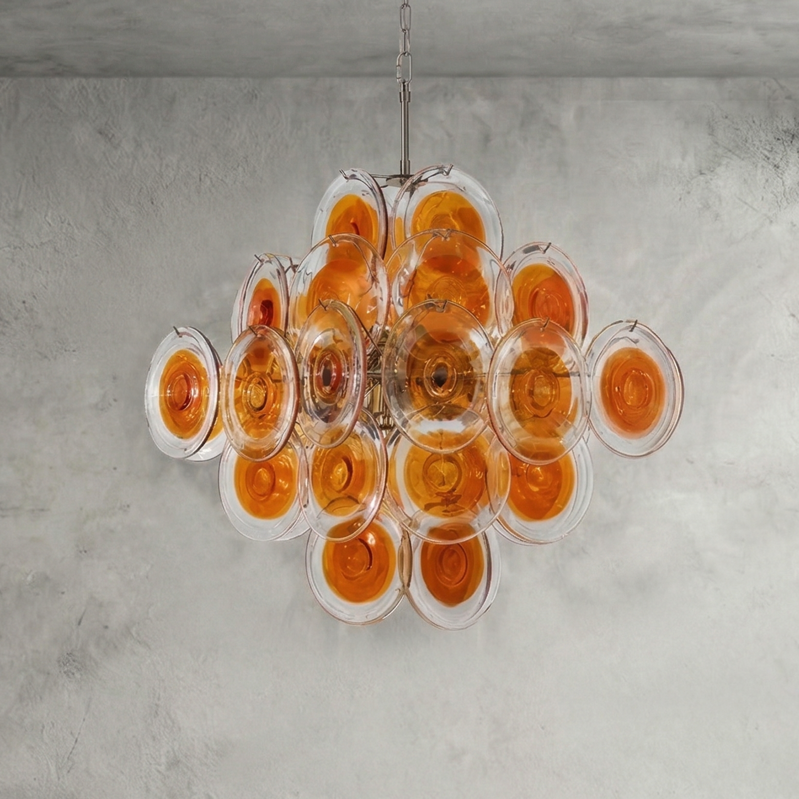 Murano Orange Disk Chandelier - Industrial Stucco Vignette | HoaiLamp