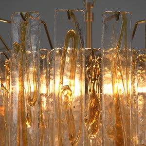 Murano Style Amber Glass Tiered Chandelier - Macro Glass Tube Bulb Filament Close Up | HoaiLamp