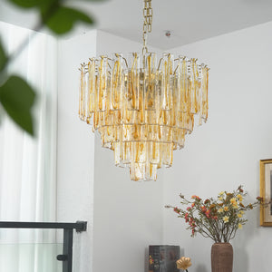 Murano Style Amber Glass Tiered Chandelier - Natural Light Unlit Glass Texture | HoaiLamp