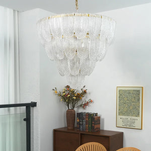 Murano-Style Tiered Glass Chandelier - Balcony Corner Setup Unlit Framed Wall Poster | HoaiLamp
