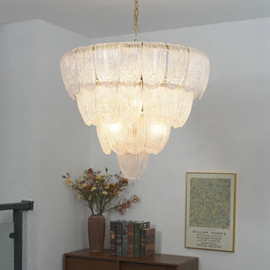 Murano-Style Tiered Glass Chandelier - Bright Room Corner Perspective Vase Decor Illuminated | HoaiLamp