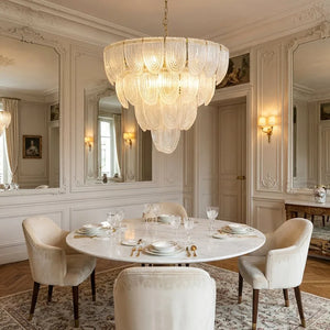 Murano-Style Tiered Glass Chandelier - Classical French Dining Room Molding Wall Round Table | HoaiLamp