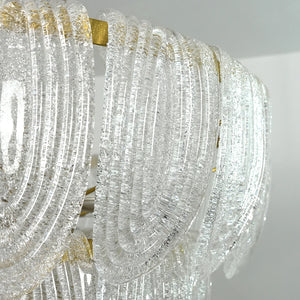 Murano-Style Tiered Glass Chandelier - Close Up Curved Glass Slats Gold Metal Frame | HoaiLamp