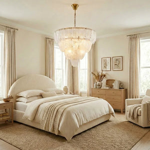 Murano-Style Tiered Glass Chandelier - Elegant Cream Bedroom Tufted Headboard Cozy Textiles | HoaiLamp