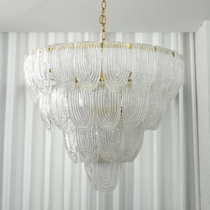 Murano-Style Tiered Glass Chandelier - Sheer Window Curtain Backdrop Front View Unlit | HoaiLamp