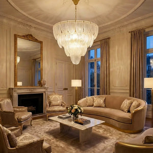 Murano-Style Tiered Glass Chandelier - Vintage Luxury Living Room Ornate Gold Mirror Fireplace | HoaiLamp