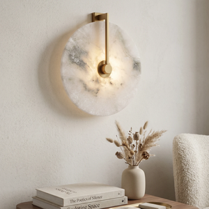 Natural Alabaster Disc LED Wall Sconce for Minimalist Interiors-Natural Stone Wall Lamp | HoaiLamp