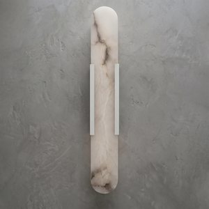 Natural Grained Marble Elongated Sconce Wall Lamp - Minimalist Cloud White Marble with Silver Hardware