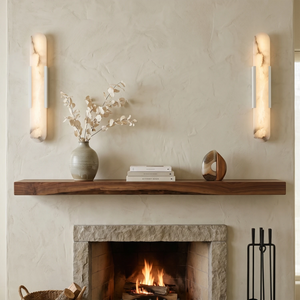 Natural Grained Marble Elongated Sconce Wall Lamp - Cozy Fireplace Mantel Warm Glow Decor
