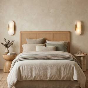 Natural Grained Marble Elongated Sconce Wall Lamp - Symmetrical Bedroom Headboard Sconces