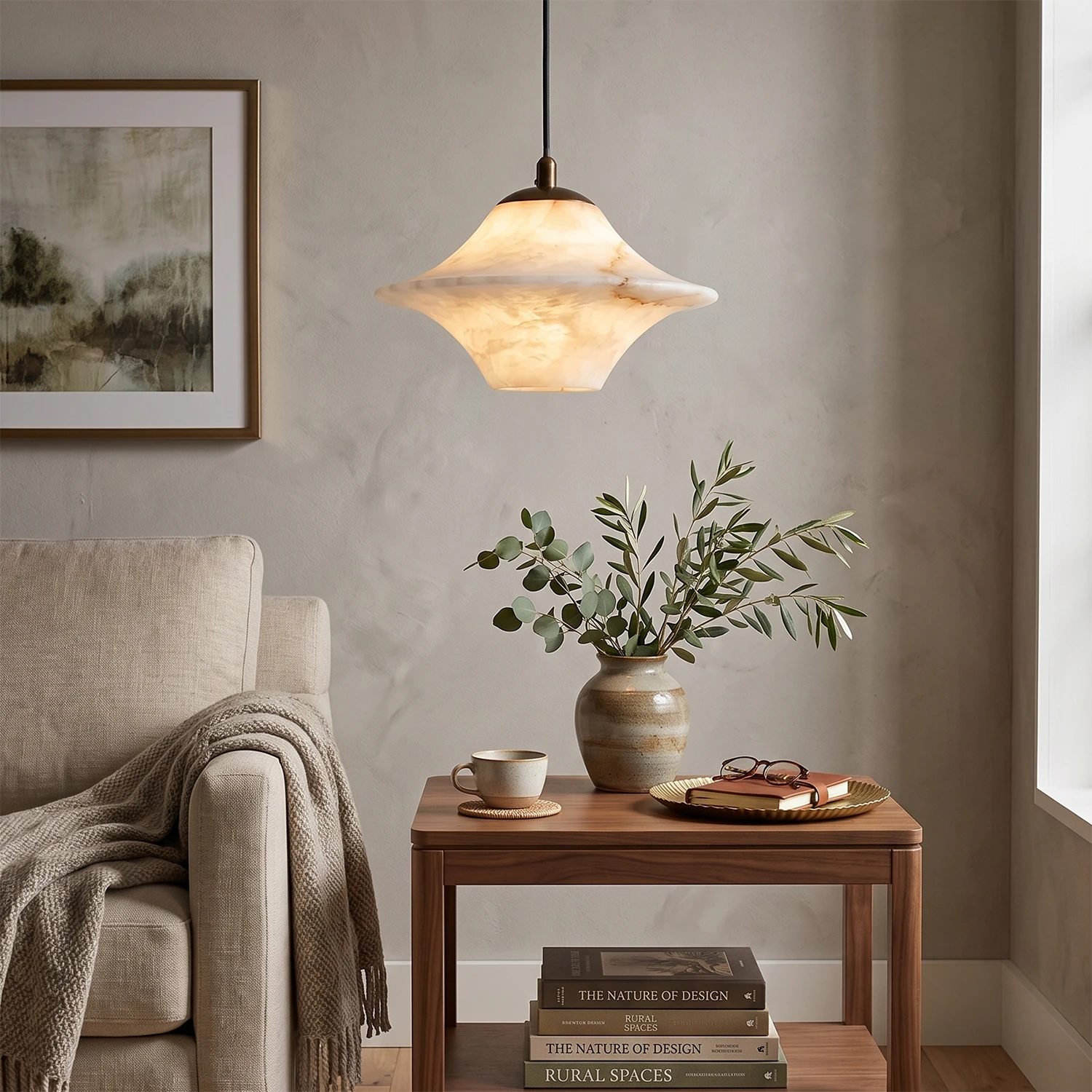 Nerine Wide-Brim Alabaster Pendant Light