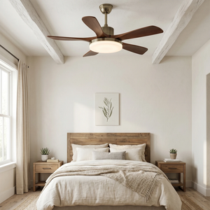 Nova Breeze Ceiling Fan Light - Minimalist Bedroom Sanctuary with Soft Bedding Harmony | HoaiLamp