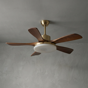 Nova Breeze Ceiling Fan Light - Studio Product Shot with Elegant Gold Downrod & Matte Base | HoaiLamp