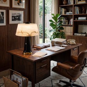 Nuvola Alabaster Table Lamp - Living Room Wooden Desk Setting | HoaiLamp