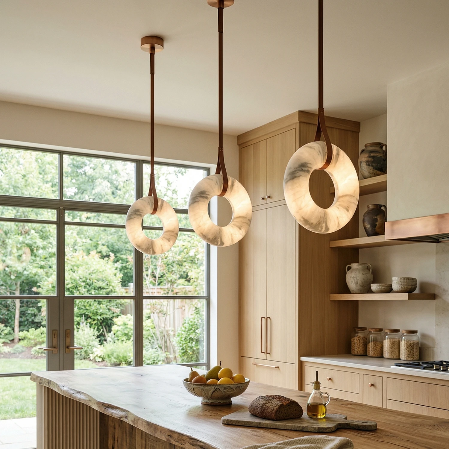 Oslo Alabaster Pendant - Rustic Kitchen Island Trio| HoaiLamp