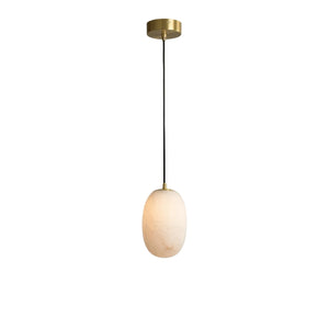 Oval Alabaster Pendant Light - Isolated Studio View of a Single Brass and Alabaster Pendant (Off) | HoaiLamp