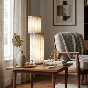 Padana Alabaster Table Lamp - Minimalist Entryway Light Wood Console Table Plant | HoaiLamp