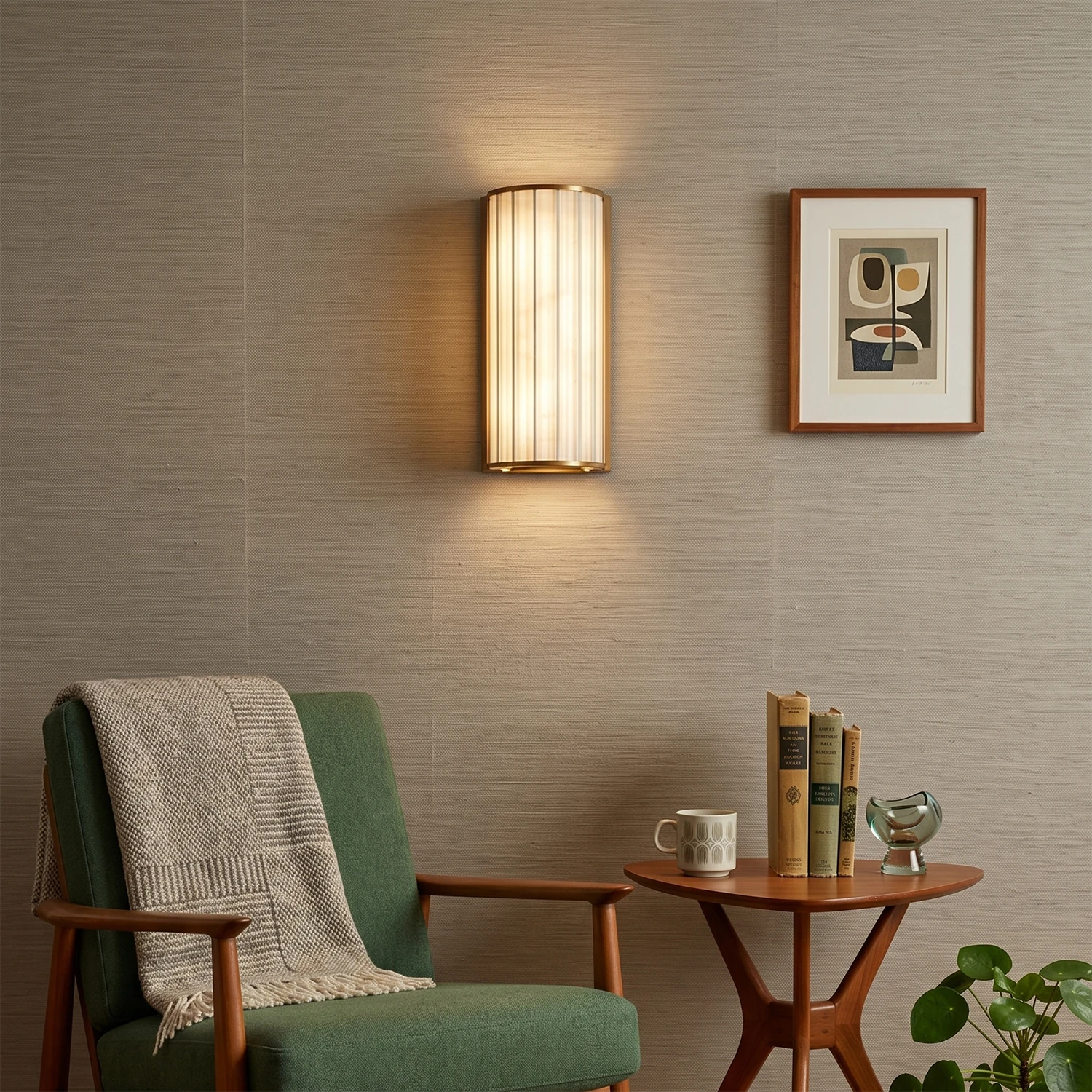 Padana Alabaster Wall Lamp - Mid Century Cozy Reading Corner Green Armchair Walnut Table | HoaiLamp