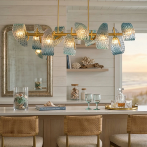 Peacock Blue Petal Art Glass Chandelier - Coastal Kitchen Counter Statement Light | HoaiLamp