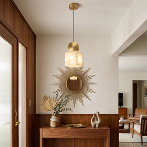 Alabaster mini pendant lighting a vintage entryway console table