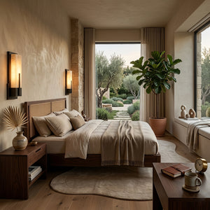 Possini Midtown Alabaster Wall Sconce - Cozy Walnut Bedside Ambient Sconce | HoaiLamp