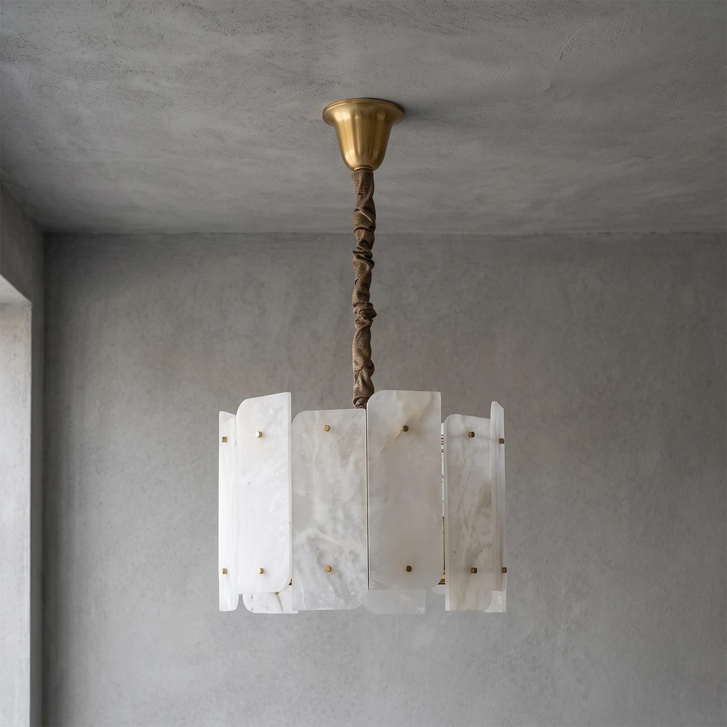 Rainer Shingled Alabaster Drum Chandelier