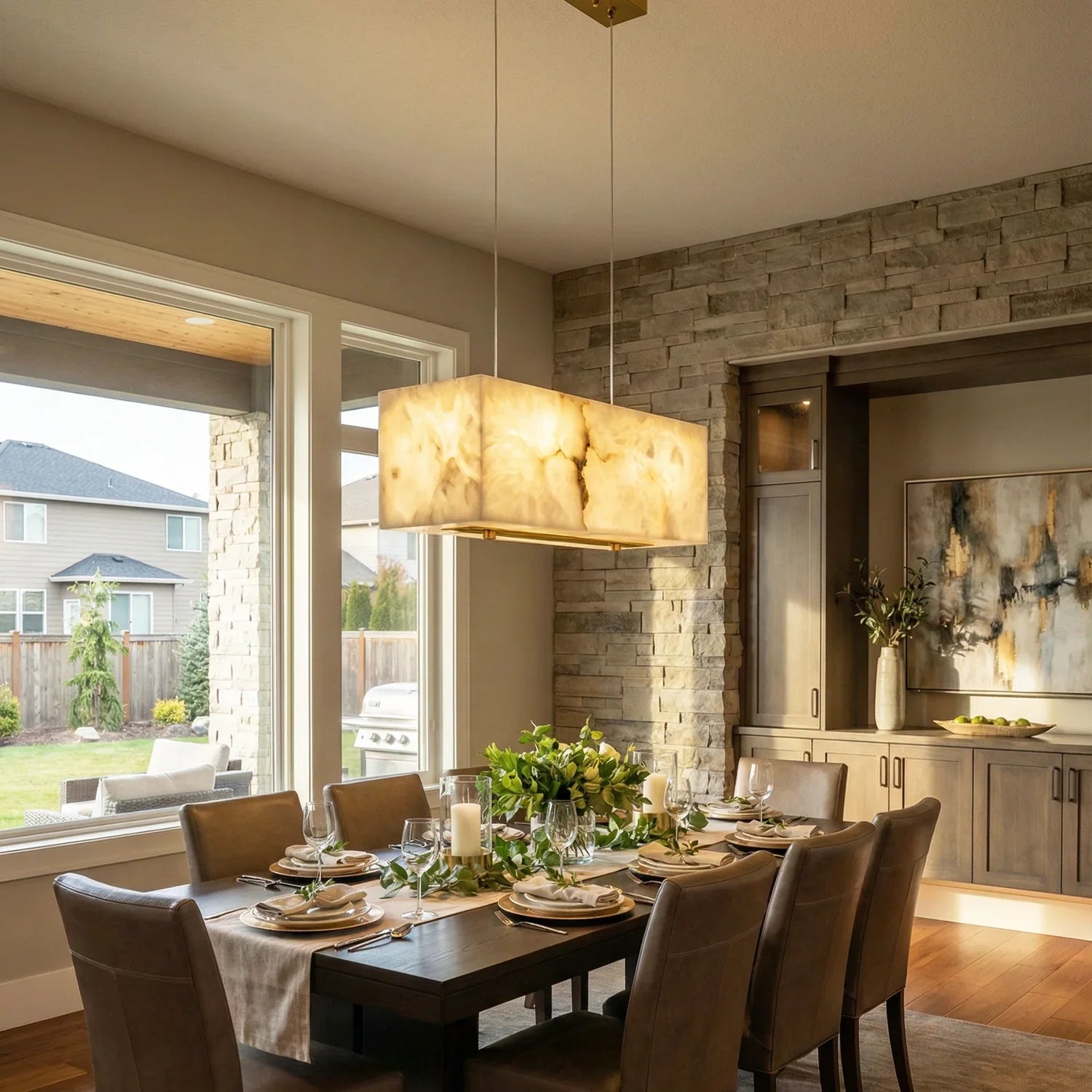 Rectangular Alabaster Box Shaped Pendant Lamp